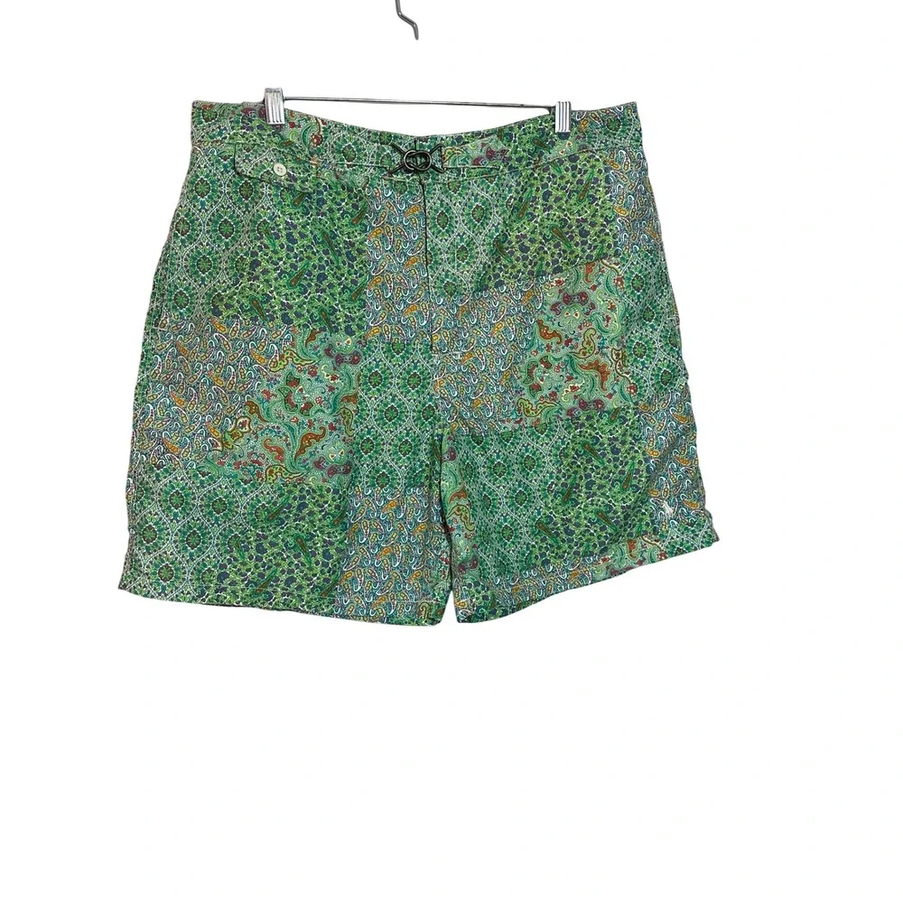 Polo Ralph Lauren Men's Swim Trunks Shorts Paisley Print Buckle‎ Green Size 36